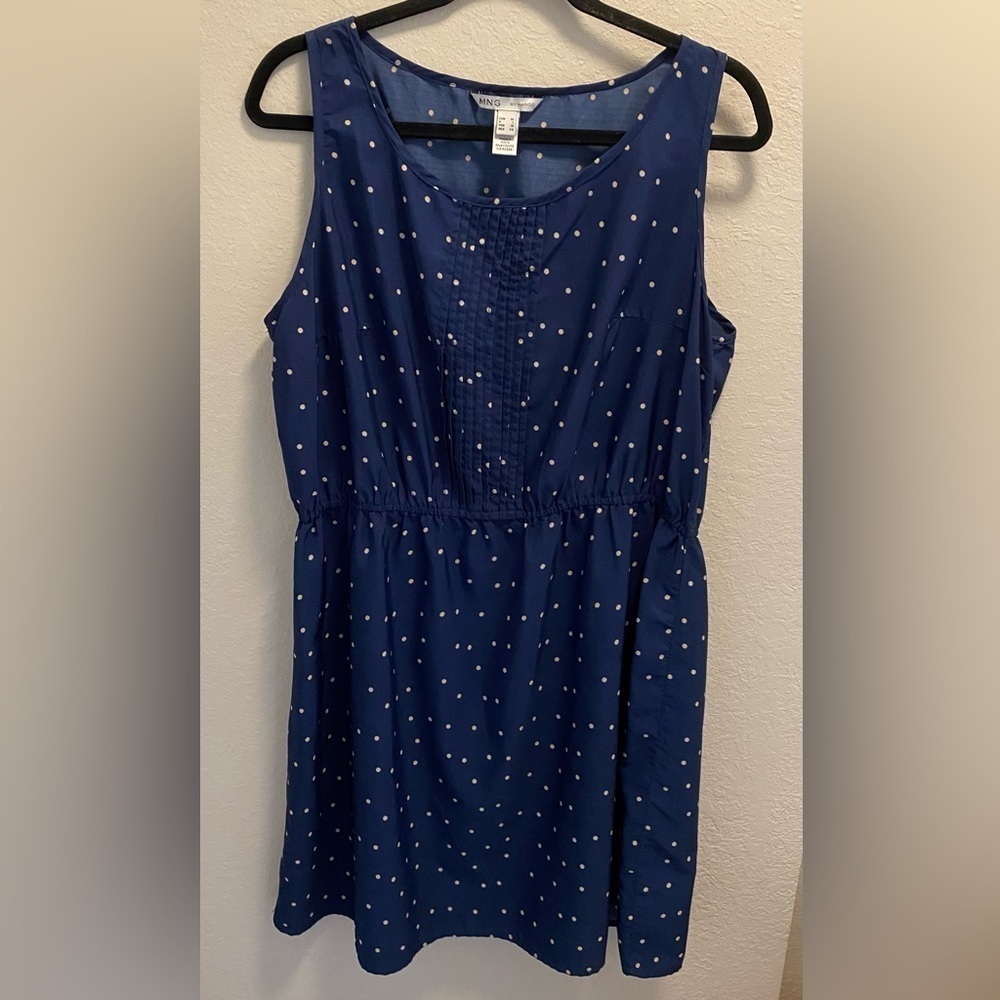 MNG By Mango Navy Blue Polka-Dot Dress.